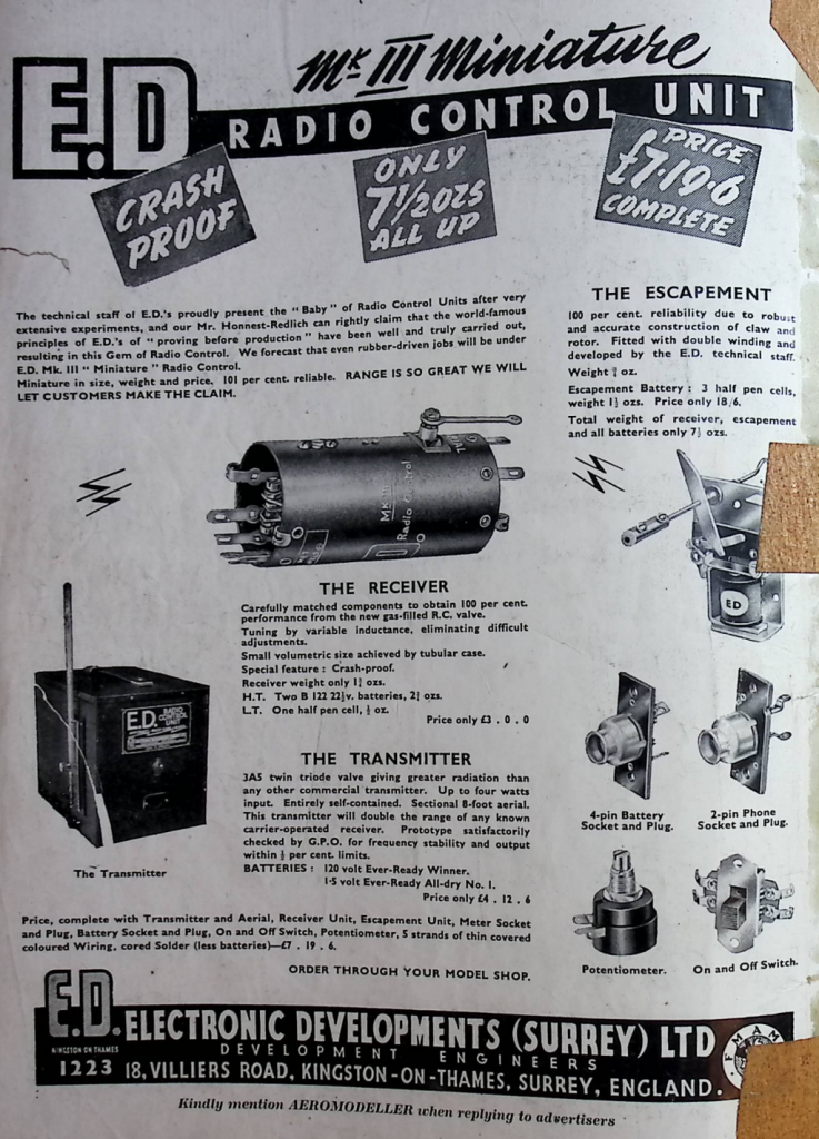 Aeromodeller September 1950 E.D. radio Control unit