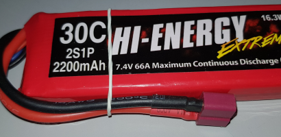 high energy extreme 2s 30cmah lipo with deans connector front